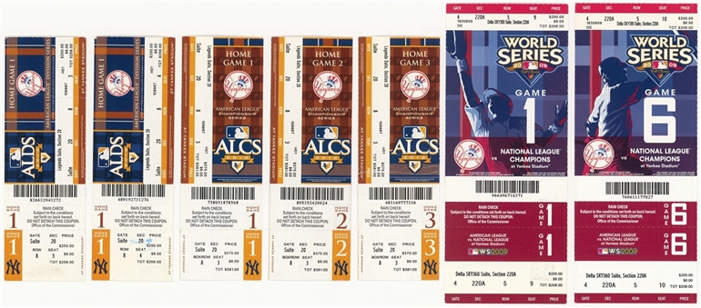 Lot of (7) 2009-10 New York Yankees Play Off Tickets Including (2) 09 World Series Tickets, (2) 10 ALDS Tickets, and (3) ALCS Tickets 